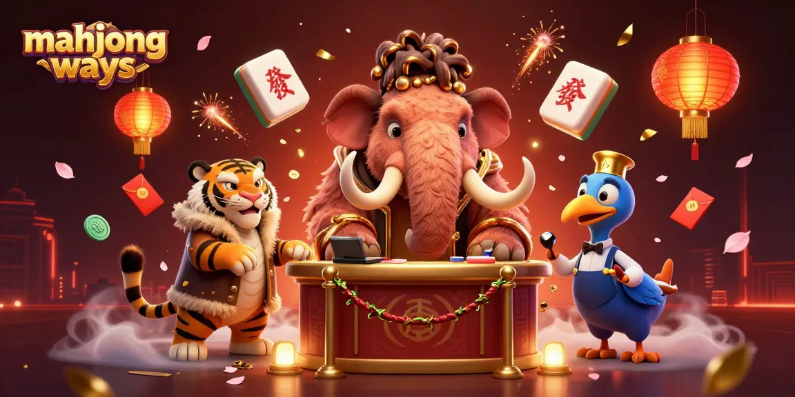 Experience mahjong ways excitement with a bouncer, VIP tiger, and dodo doorman in a vibrant casino.