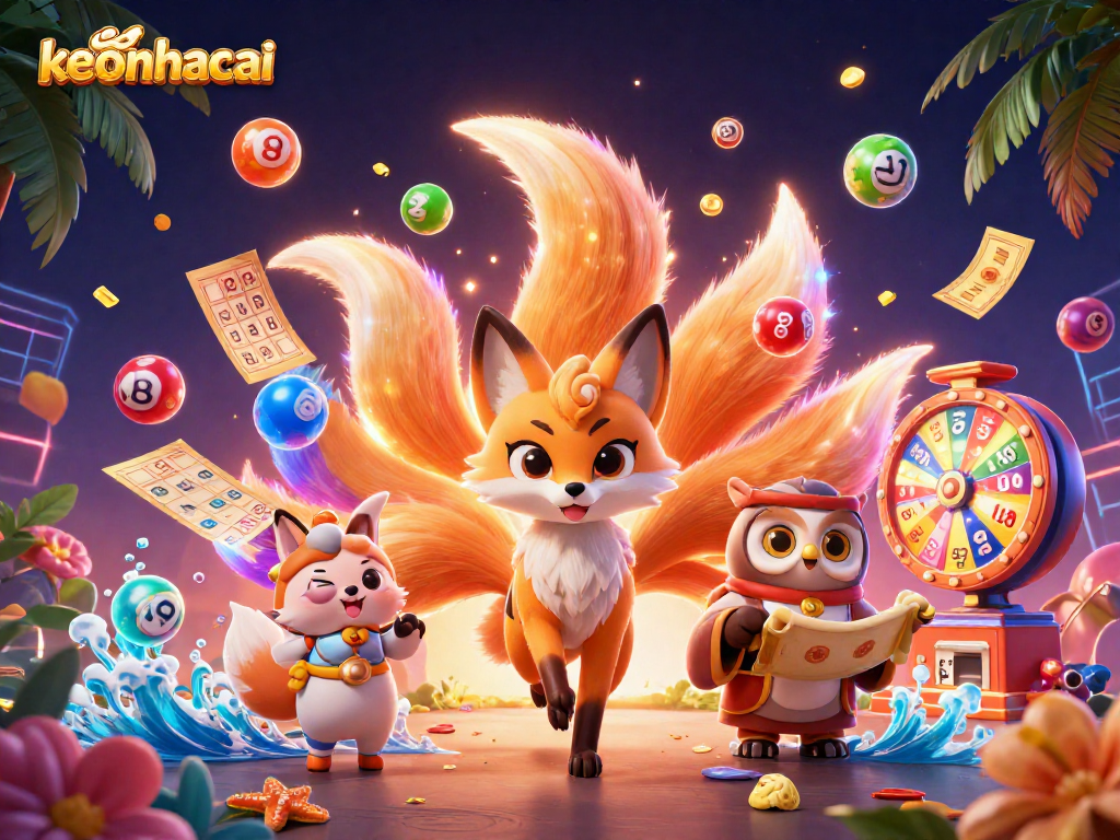 Experience keonhacai with a vibrant lottery-themed scene featuring mystical characters and dynamic gaming elements.