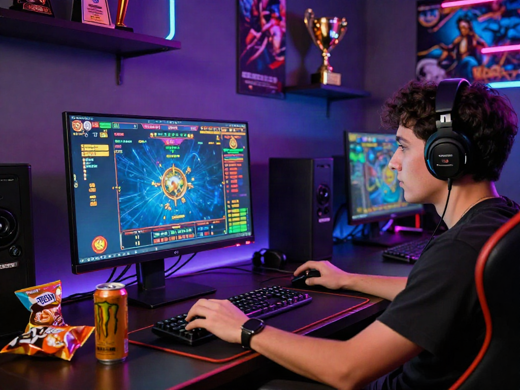 Engaged player enjoying an exciting togel online game at a modern gaming setup with vibrant graphics.