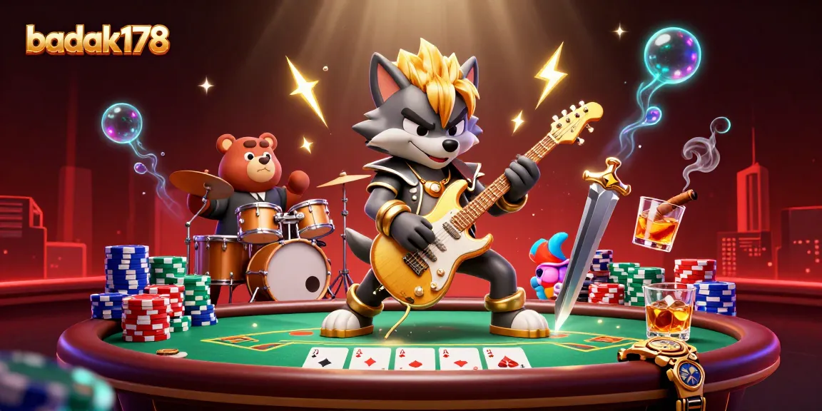 Experience the excitement with badak178 as the rock star wolf plays on stage amidst poker action!