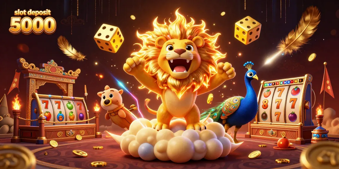 Engage with slot deposit 5000 through vibrant 3D illustration featuring casino elements and dynamic characters.