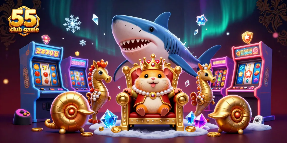 Play the exciting 55 club game with a golden hamster king surrounded by vibrant casino elements.