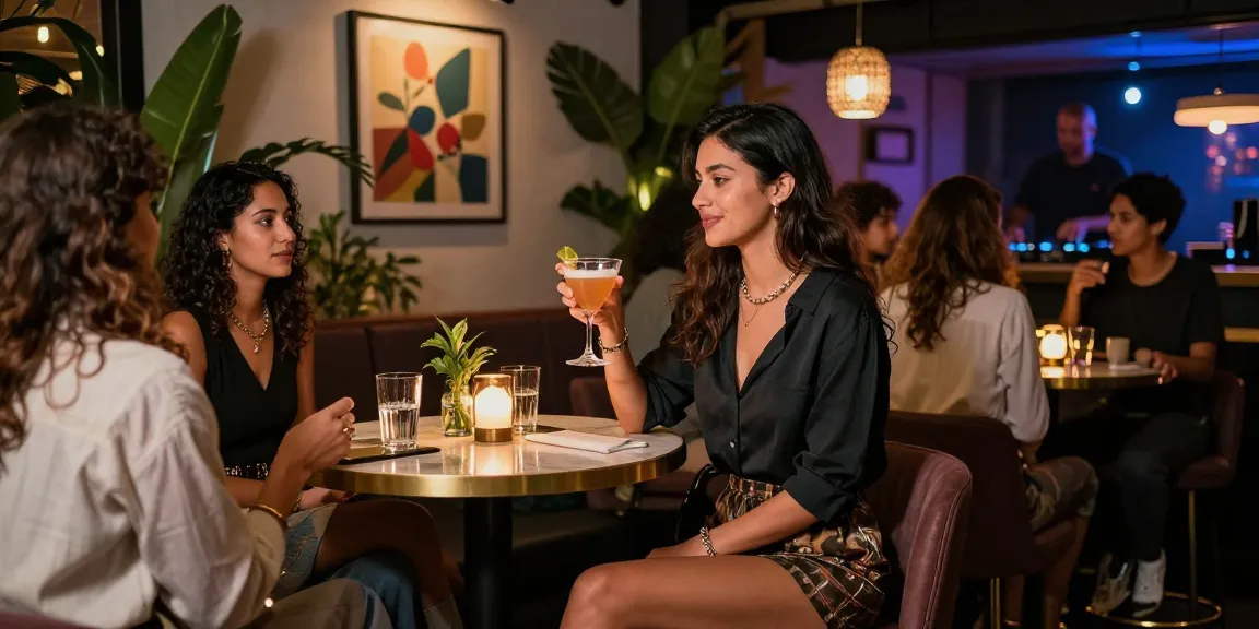 Người phụ nữ đang thưởng thức cocktail tại quán bar sang trọng, gợi cảm giác gái gọi.