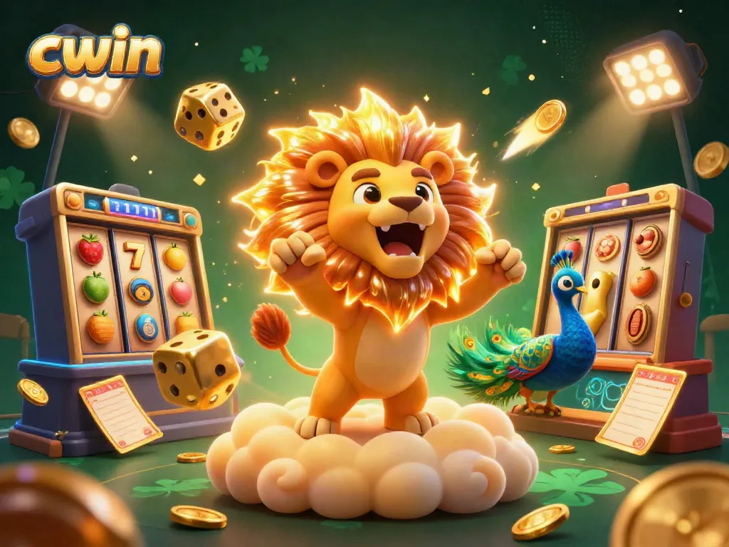 Experience CWIN's vibrant casino excitement with dynamic characters and casino elements in a rich 3D illustration.