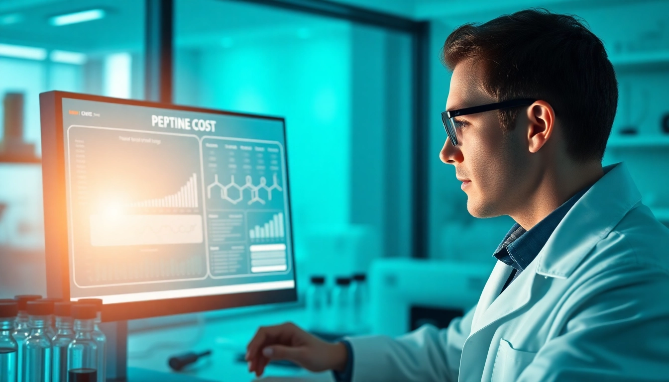 Analyze pricing of peptides in a professional lab setting showcasing research.