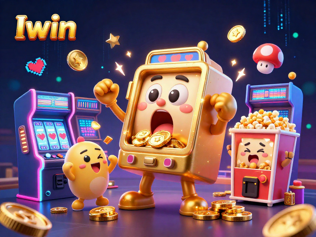 Iwin's golden slot machine celebrates a jackpot win amidst festive gaming elements, showcasing vibrant casino ambiance.