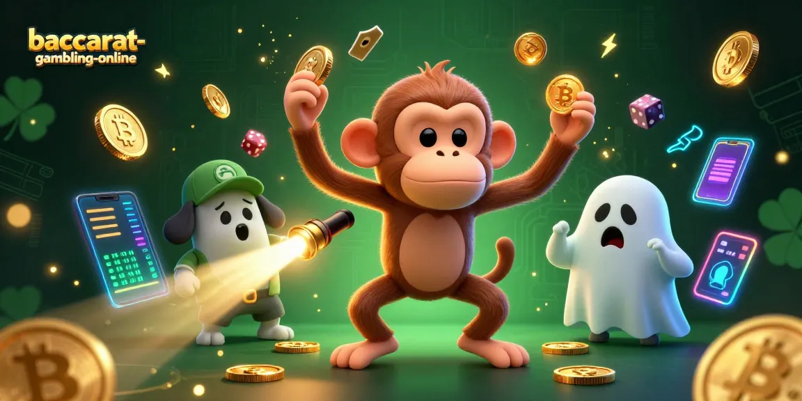 Experience baccarat-gambling-online with a mischievous poltergeist monkey and a curious ghost-hunter puppy in a dynamic casino scene.