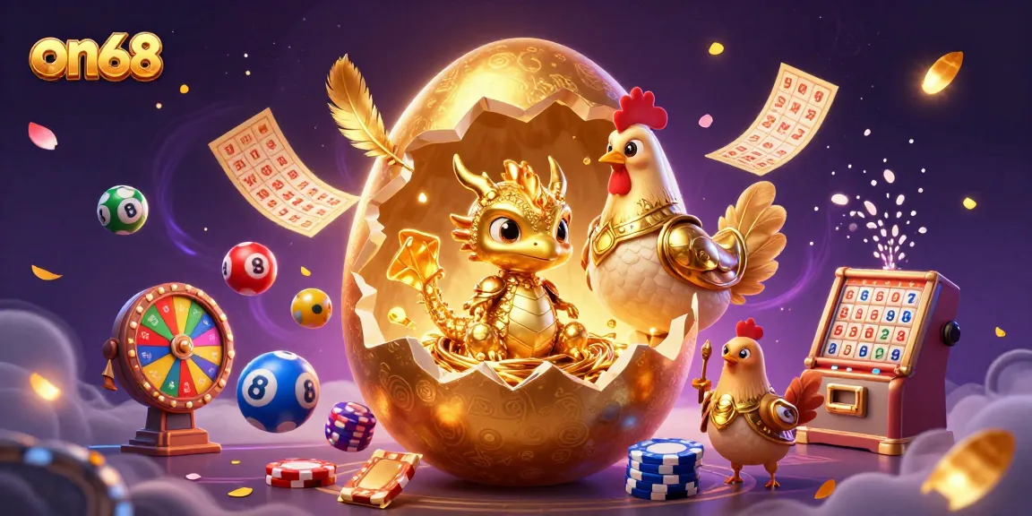 Experience thrilling on68 gaming excitement with a golden dragon and poker chips illustration.