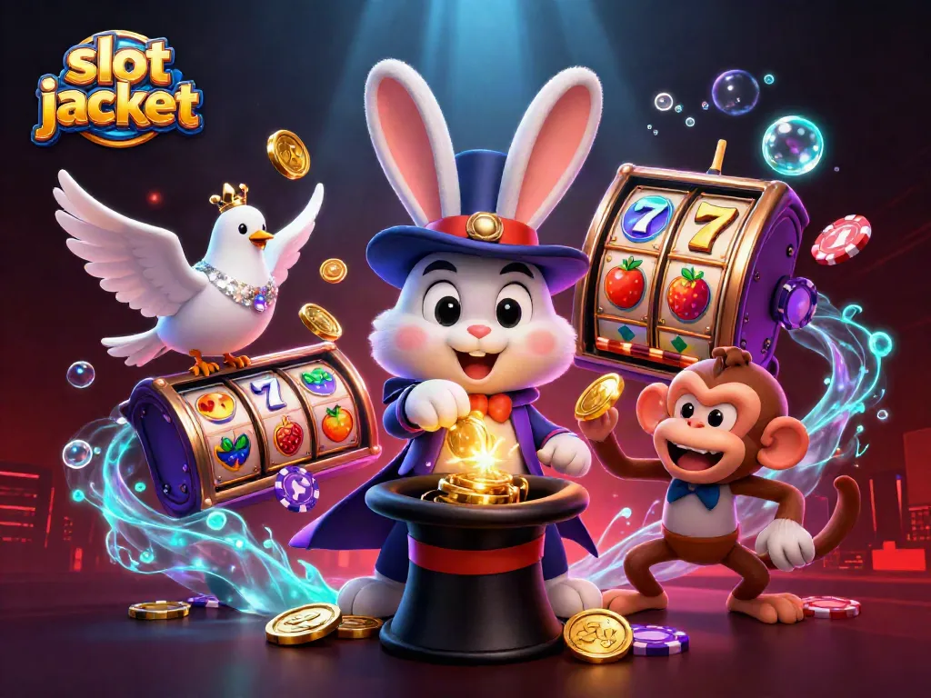 Spin the slot jackpot with playful characters in a lively casino scene filled with excitement.