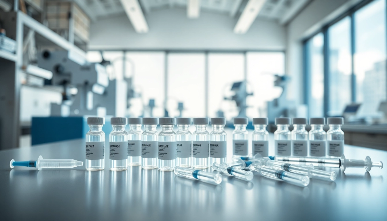 Showcasing klow for sale with various research peptides in a modern lab setting.