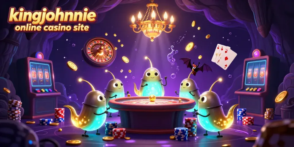 Experience the vibrant glow of the kingjohnnie online casino site with immersive glowworms and casino elements.