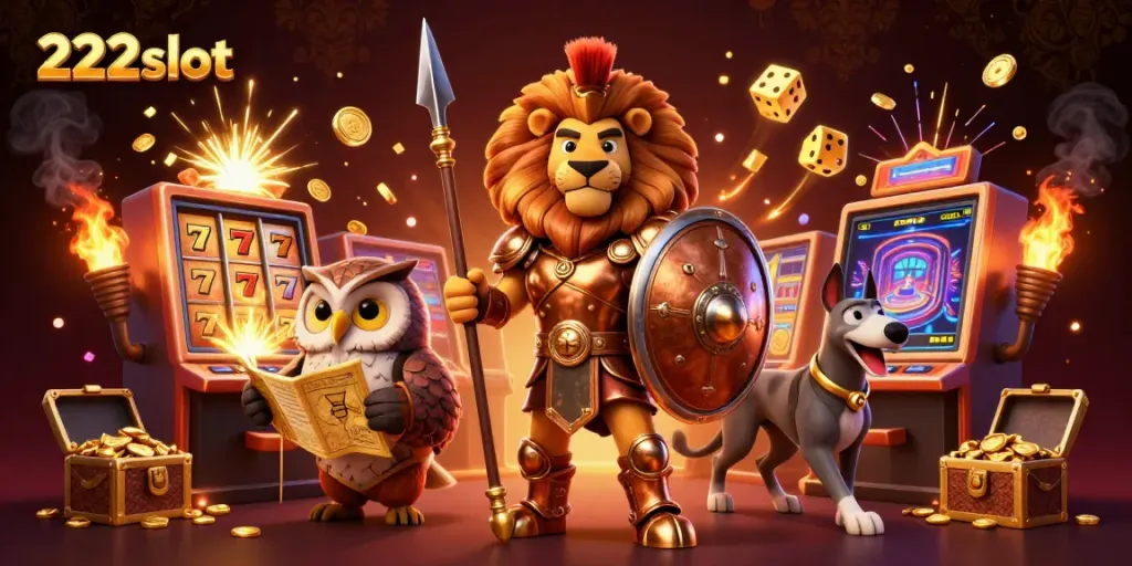 Slot permainan mendebarkan di 222slot dengan jackpot koin dan karakter pahlawan.