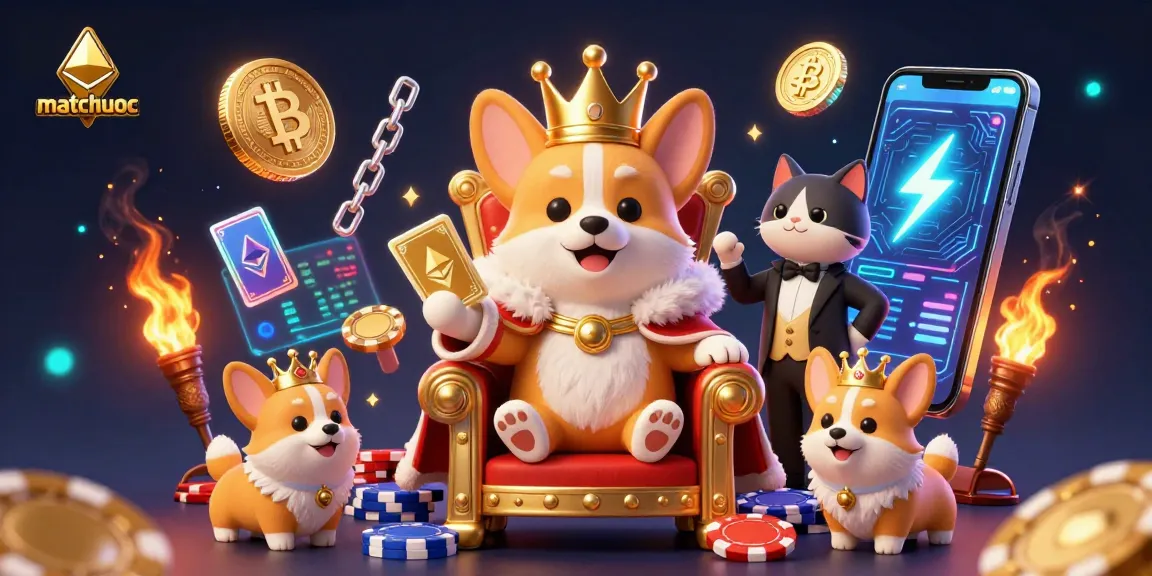 Engage with matchuoc’s royal-themed casino illustration featuring crypto elements and vibrant 3D characters.