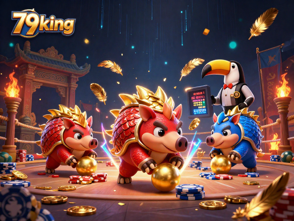 79 king pangolins rolling poker chips in 3D casino showdown illustration