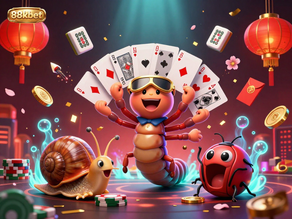 Engage in thrilling gameplay with 88kbet as characters illustrate high-stakes casino action.