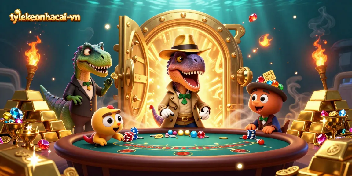 Experience the thrill of tylekeonhacai-vn at its finest, where animated dinosaurs engage in high-stakes blackjack.