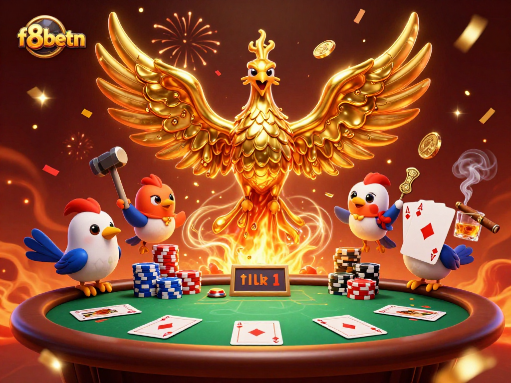 Experience exciting gambling action with f8betn featuring a molten golden phoenix and gaming elements.
