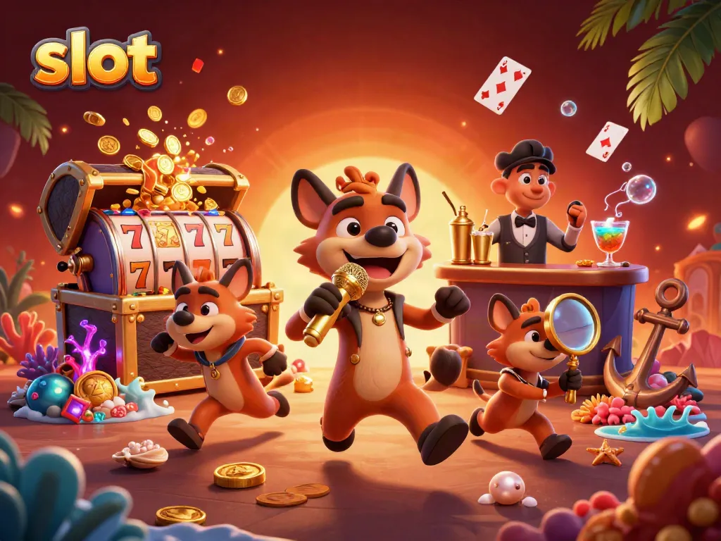 Hyena-themed slot comedy scene with vibrant imagery, showcasing slot games and colorful elements.