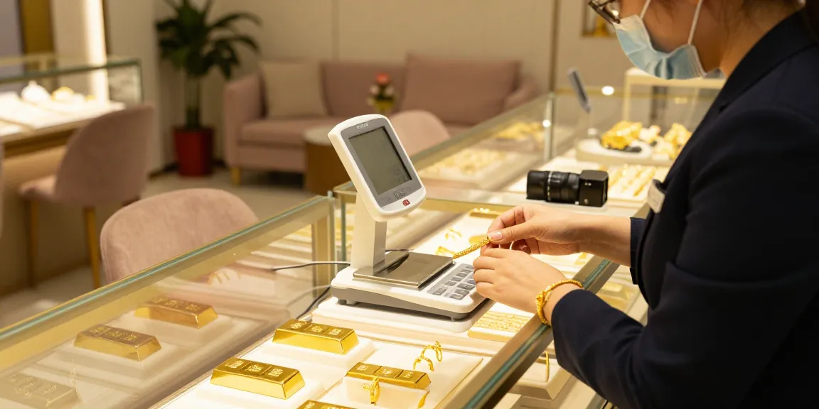 Mantra88 helping a customer evaluate gold jewelry, creating a trustworthy buying experience.